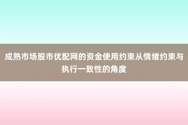 成熟市场股市优配网的资金使用约束从情绪约束与执行一致性的角度
