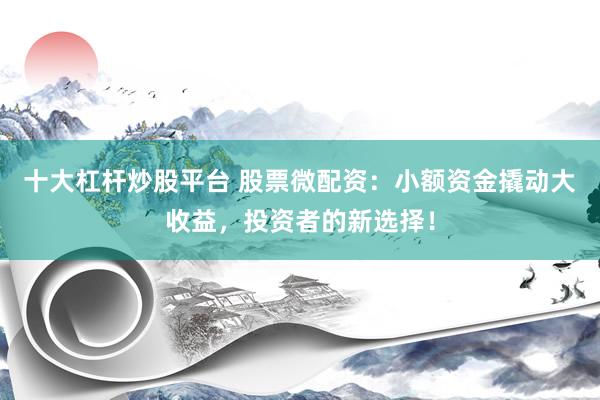 十大杠杆炒股平台 股票微配资:小额资金撬动大收益,投资者的新选择!