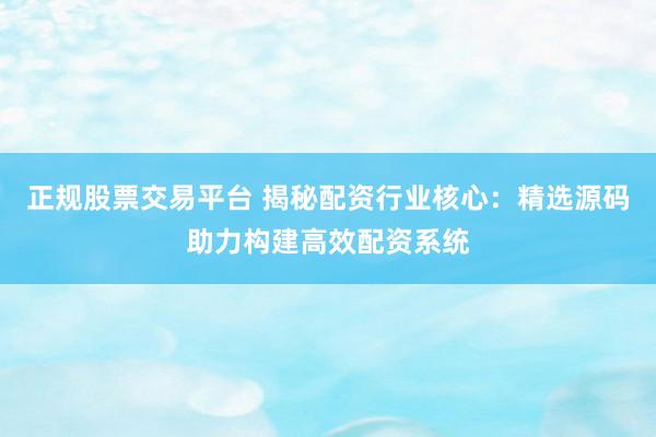 正规股票交易平台 揭秘配资行业核心：精选源码助力构建高效配资系统